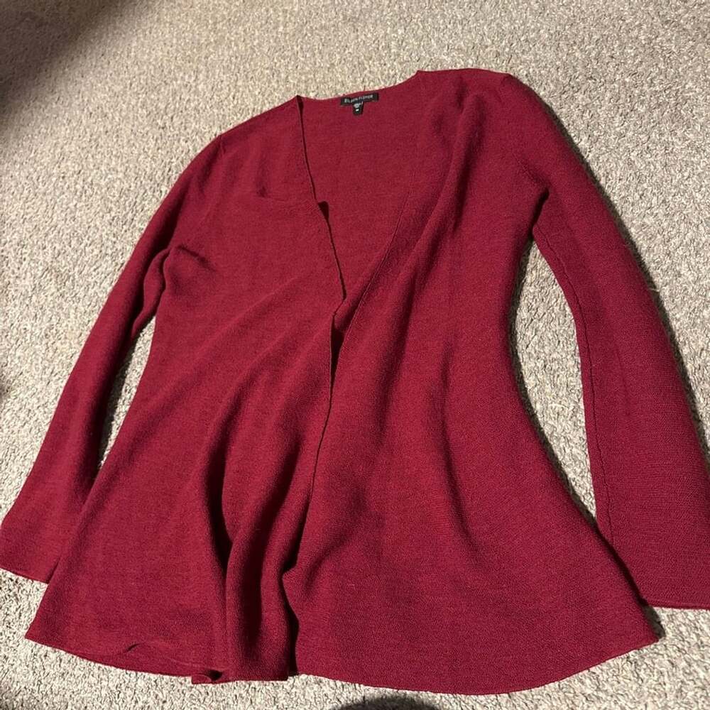Eileen Fisher Open Front Cardigan Size M Red Knit Sweater